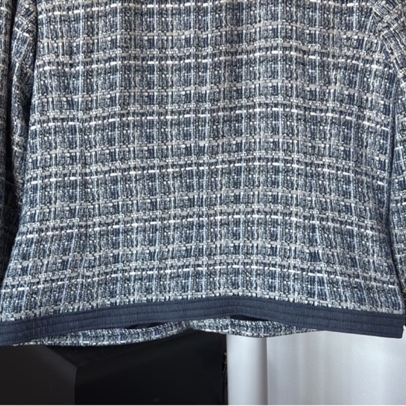 Talbots Tweed Crew Chambray trim Blazer Jacket Sz 16/XL Navy Blue White Fringe - Picture 16 of 16